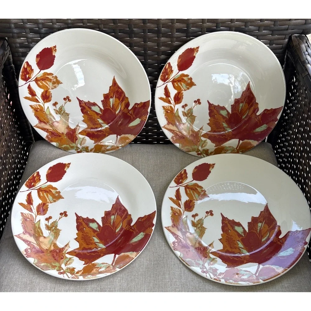 Royal Norfolk 10 1/2in. Dinner Plates Fall Leaves Acorns  Autumn Set of 4